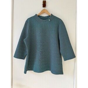 CHICOS 3 Weekends Teal Quilted Striped Mock Neck Top Casual Lagenlook Plus